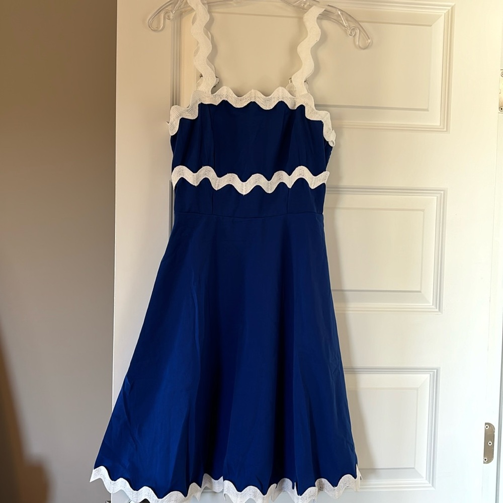 IDOPIP Royal Blue White Trimmed Ric Rac Mini Dress Size Small